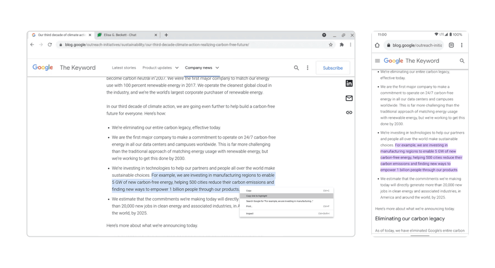 «Копировать ссылку на выделенный текст»: новая фишка в Google Chrome